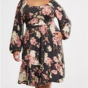 Floral grey and Pink Women's Dress-Torrid